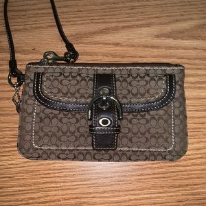 Brown Signature Coach Print Wristlet